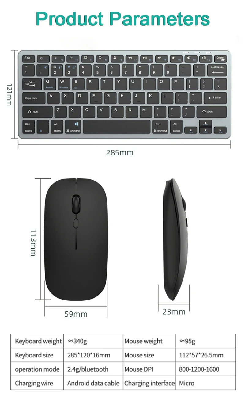 Bluetooth 5.0 &2.4G Wireless Keyboard and Mouse Combo Mini Multimedia Keyboard Mouse for Computer Laptop PC iPad Macbook Android
