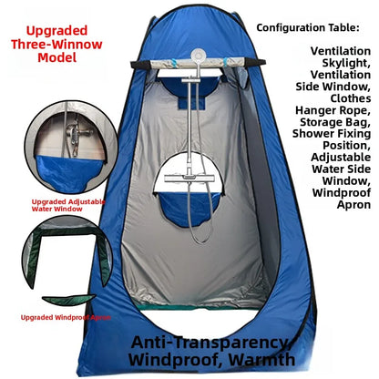 خيمة استحمام خارجية محمولة، خيمة طاقة سميكة، مرحاض متنقل، غرفة تغيير الملابس، عزل حراري، كاميرا، معدات سفر