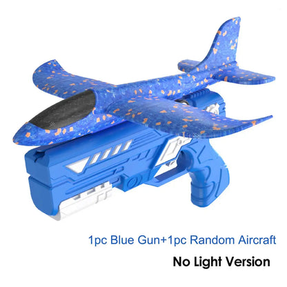Children's outdoor three in one foam soft elastic toy gun, hand thrown ejection aircraft suit, foam aircraft color random