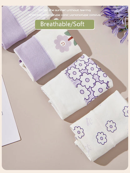 4Pcs/Set Cotton Panties Women High Waist Slimming Underwear Cute Print Young Girls Briefs Plus Size M-4XL Soft Female Lingerie