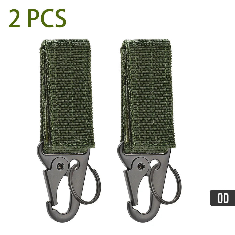 2 PCS.Tactical Hanging Buckle Molle Nylon Webbing Carabiner Belt Triangle Keychain for Outdoor Climbing Camping Tool Accessory