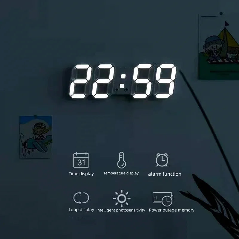 3D Mini Clock LED Digital Wall Clock Desk Clock Electronic Alarm Clock Living Room Wall Clock DIY Kitchen Timer Cute Timer
