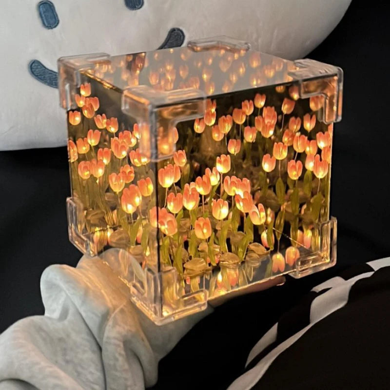 Diy Tulip Sea Cube Night Light Ornament Material Pack Couple Holiday Gift Home Decoration 21pcs