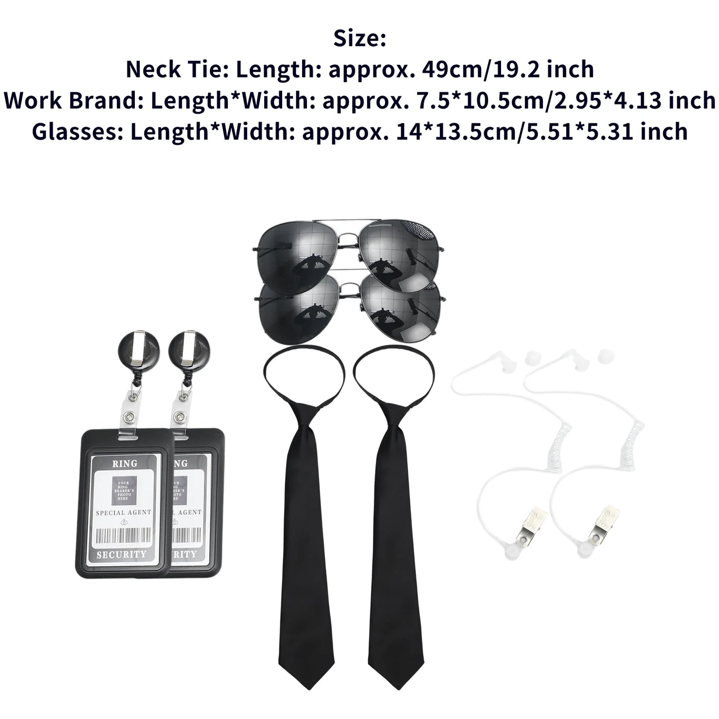 Agent Accessories Set Tie Earplugs Work Brand Glasses Hat Secret Security Service Costume for Teens Adults Cosplay Game Party