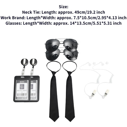 Agent Accessories Set Tie Earplugs Work Brand Glasses Hat Secret Security Service Costume for Teens Adults Cosplay Game Party