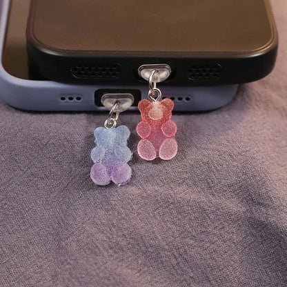 Mobile Phone Dust Plug Cute Cartoon Matte Bear Phone Pendant Decorative Accessories Red Blue Gradient Mobilephone Dust Plug