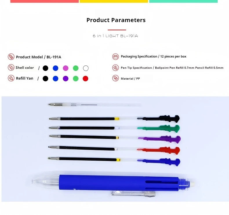 5-Color 0.7mm Ballpoint Pen And 0.5mm Automatic Pencil 6-in-1 Set Creative Writing Office And School Tool