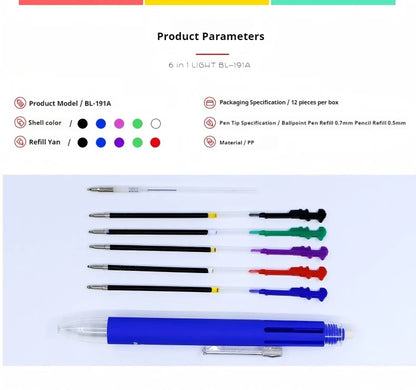 5-Color 0.7mm Ballpoint Pen And 0.5mm Automatic Pencil 6-in-1 Set Creative Writing Office And School Tool