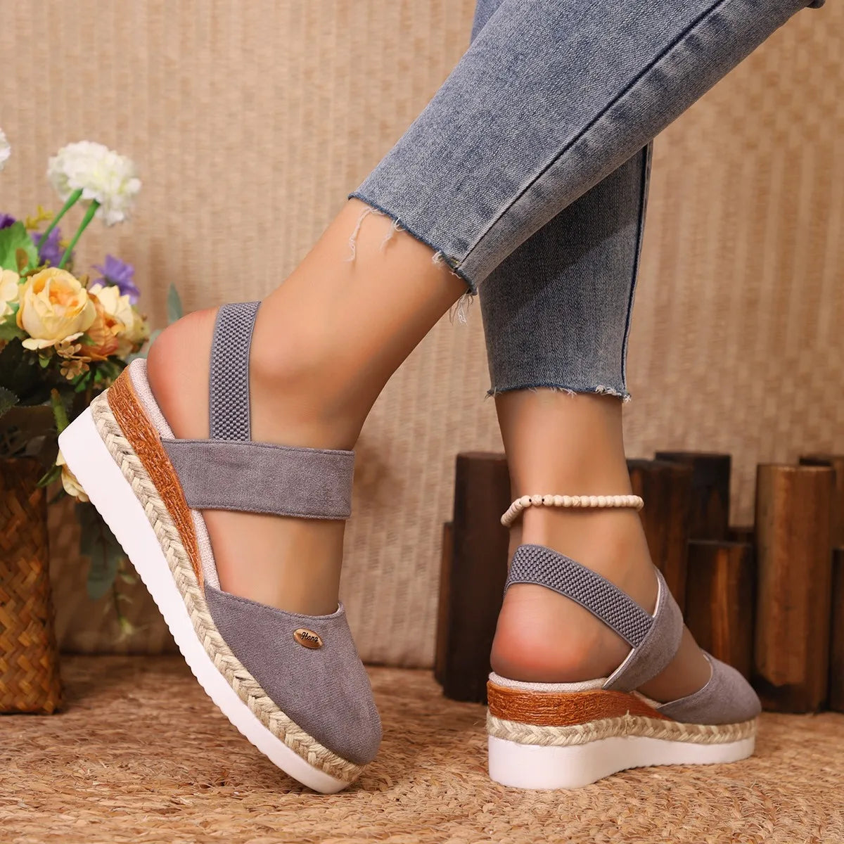 Women's Shoes 2024 Brand Closed Toe Women's Sandals Hot Sale Casual Sandals Women Round Toe Slip on Wedges Platform Shoes Ladies