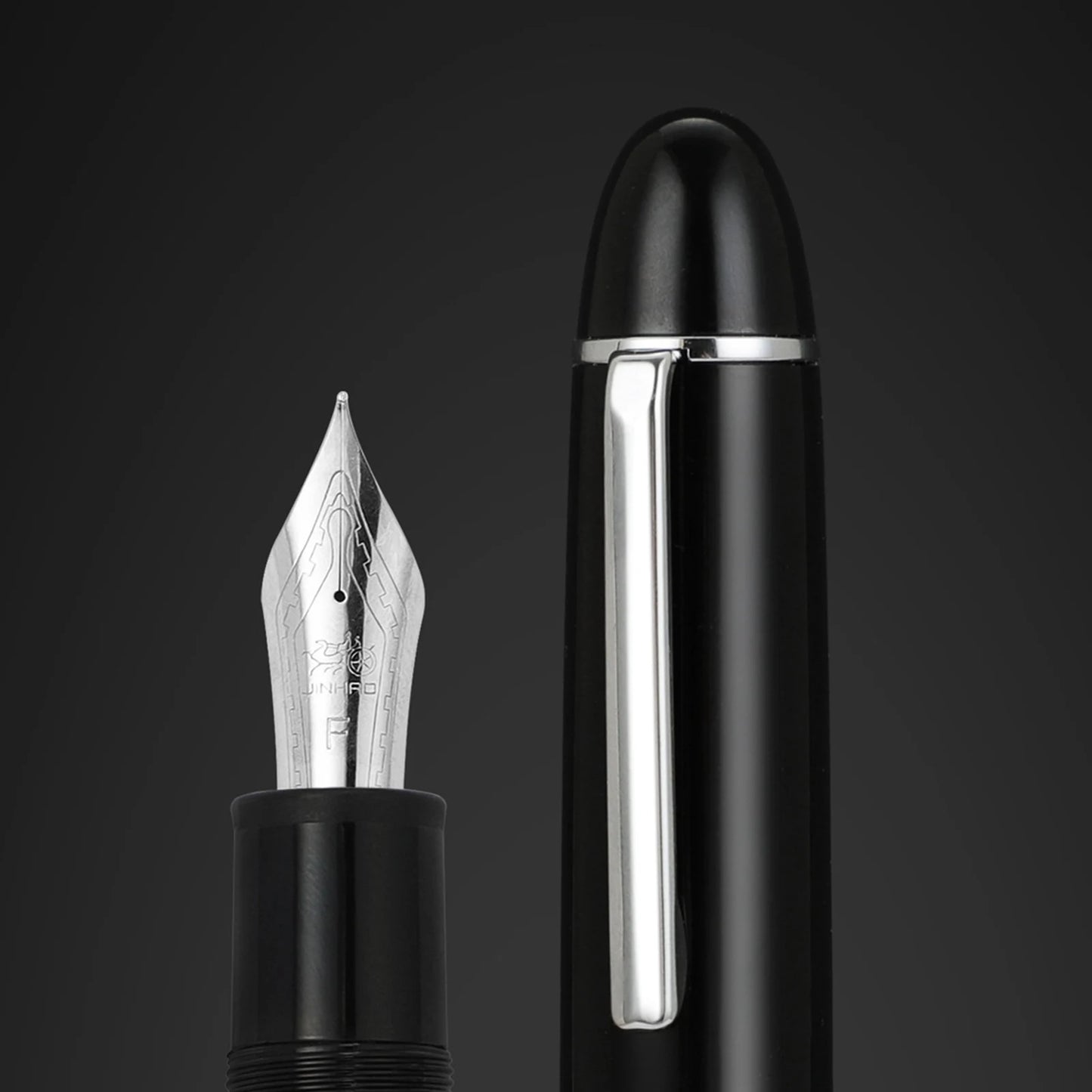 JinHao X159 Acrylic Black Fountain Pen Metal Clip Extended Fine Nib F 0.5mm for business office and school stationery gifts