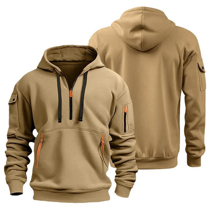 Men's Casual Sports Hoodie Spring Autumn Fashion Solid Color Long-Sleeved Pullover with Arm Pocket And Pull Rope plus Size