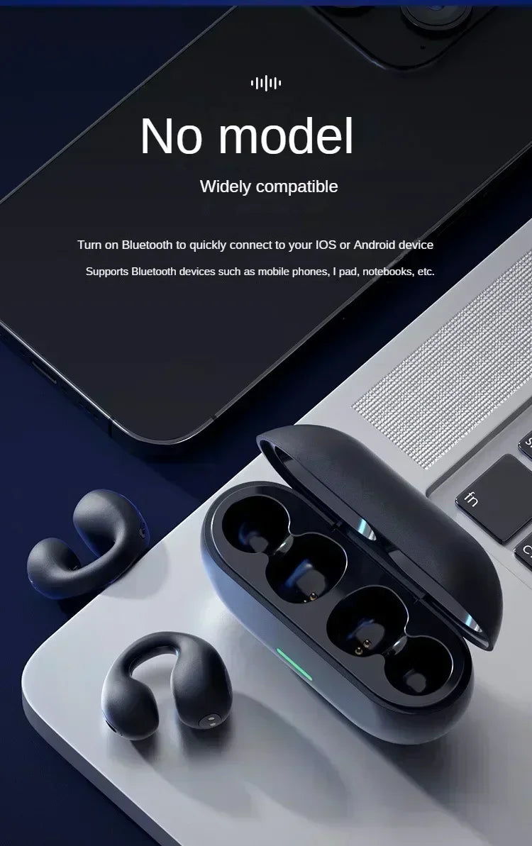 New Fone Bluetooth Headset 5.3 Wireless Air Conduction Headphones Clip Ear Music Noise Canceling HD Call Sports Gaming Earphone