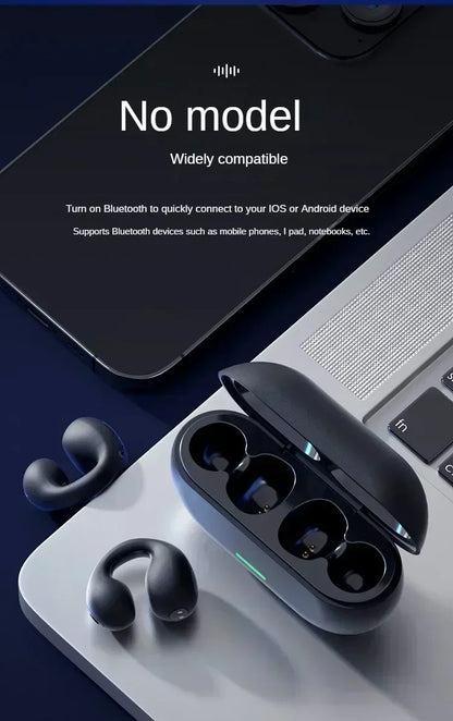 New Fone Bluetooth Headset 5.3 Wireless Air Conduction Headphones Clip Ear Music Noise Canceling HD Call Sports Gaming Earphone