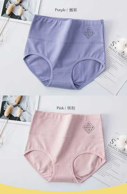 4Pcs High Waist Panties Women Breathable Cotton Underwear Plus Size M-5XL Girls Briefs Sexy Ladies Slimming Underpants