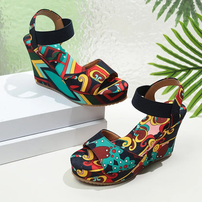 Shoes for Women 2025 New Women Wedge Sandals Retro Ethnic Printing Platform Sandals Ladies Casual Comfortable Outdoor Sandals