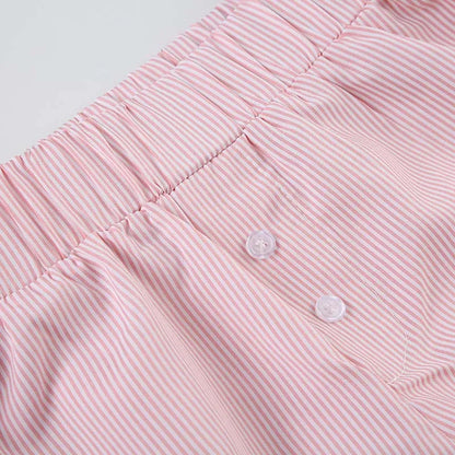 Striped Print Casual Shorts for Women Elastic Waist Fashion Button Bottoms Streetwear Chic Basic Y2K Loose Shorts