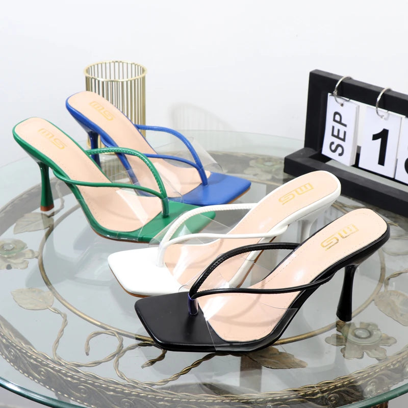 shoes for women 2025 designer luxury new stiletto flip flops clip toe outdoor Transparent slippers black temperament sandals 9CM