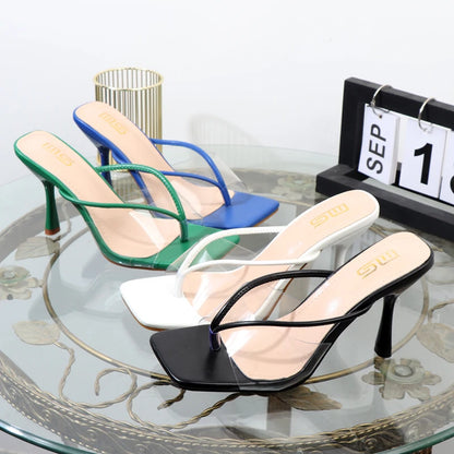 shoes for women 2025 designer luxury new stiletto flip flops clip toe outdoor Transparent slippers black temperament sandals 9CM