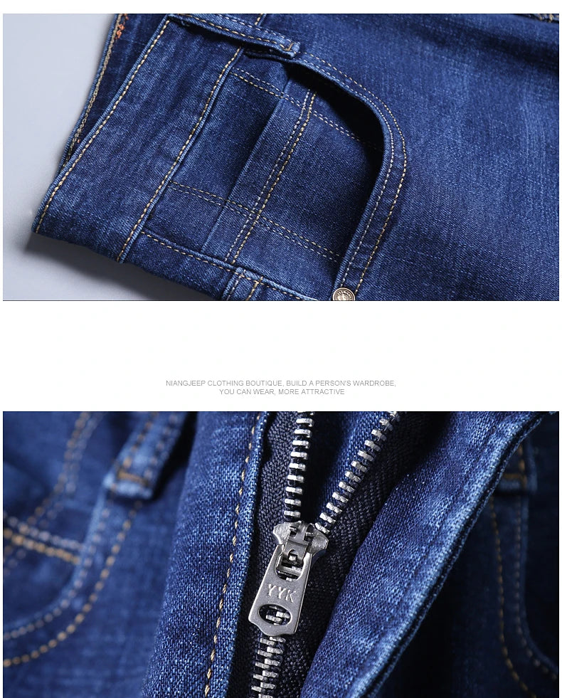 2025 New Business Men's Jeans Casual Comfortable Straight Stretch Fashion Classic Premium Blue Black Denim Pants Large Pants