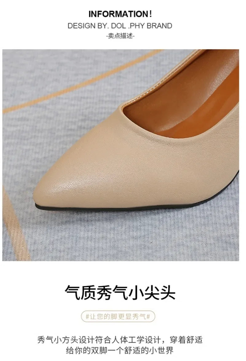 2024 Brand Shoes for Women Slip on Women's High Heels Concise Office & Career Pumps Women Pointed Toe Chunky Heels Shoes Ladies
