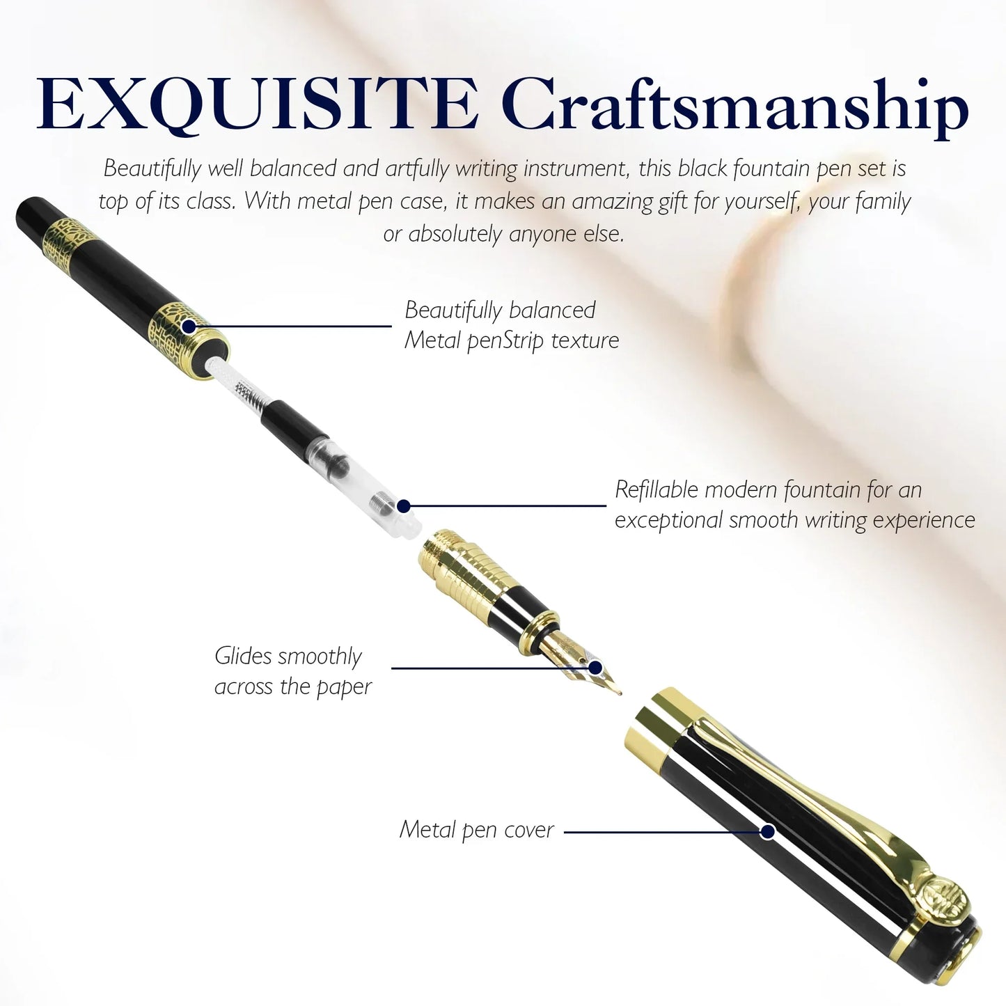 قلم حبر جاف معدني عتيق بتصميم كلاسيكي على شكل حرف F مع محول عالي الجودة للكتابة التجارية والأدوات المكتبية والمدرسية