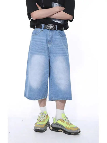 Harajuku Vintage High Waist Black Retro Washed Denim Shorts Women's Fashion Casual Loose Fit Y2K Streetwear Mid Long Short