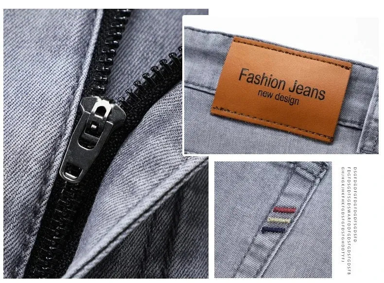 Summer Elastic Men's Jeans Fashion Gray Comfortable Business Straight Stretch Cotton Casual Denim Pants Brand Male Thin Trousers