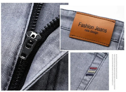 Summer Elastic Men's Jeans Fashion Gray Comfortable Business Straight Stretch Cotton Casual Denim Pants Brand Male Thin Trousers