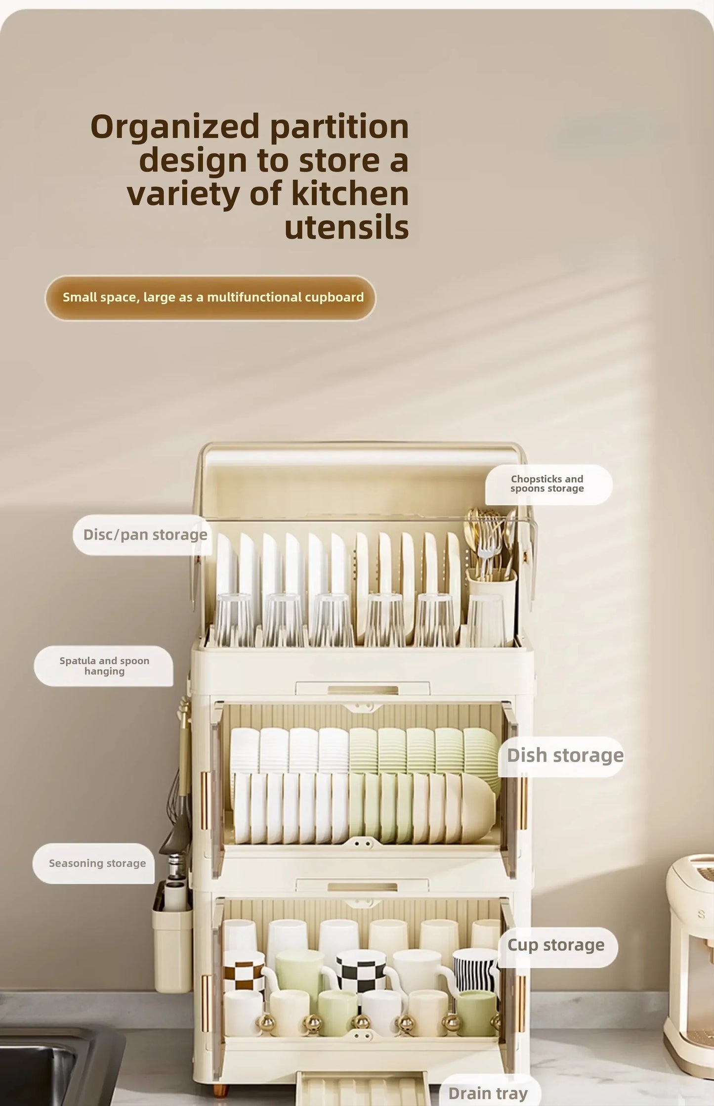 Kitchen Bowl Rack, Tableware Storage Box, Household with Lid, Tableware, Bowl Box, Dish Drain Rack, Plastic Cupboard