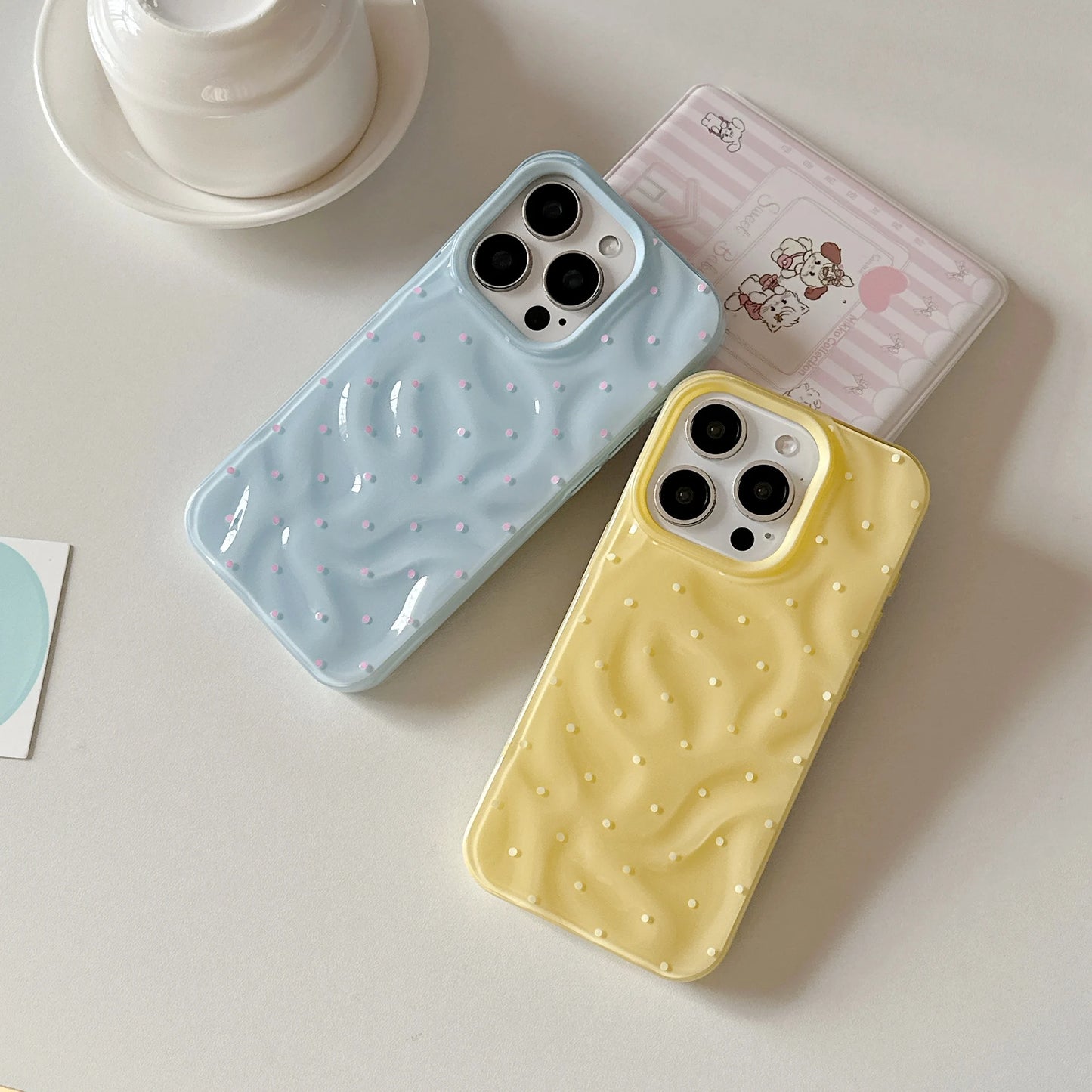 Korean ins Simple Full Screen Wave Point Wrinkles Phone Case for iPhone 16 15 14 13 Pro Max Back Cover Fund