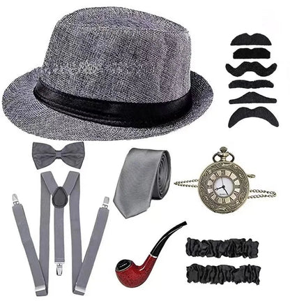 Halloween Cosplay 1920s Men Accessories Set Roaring 20s Costume Retro Gatsby Gangster Grandpa Accessories Set