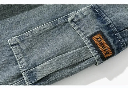 8XL Jeans New Wide Leg Washing Pants Men Trousers Neutral Solid Color Loose Casual Korean Fashion Pocket Plus Size Cargo Pant