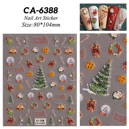 1 Sheet Embossed Snowflakes 5D Nail Stickers Decal Winter Christmas Nail Art Decoration Manicure Butterfly Nail Stickers Design