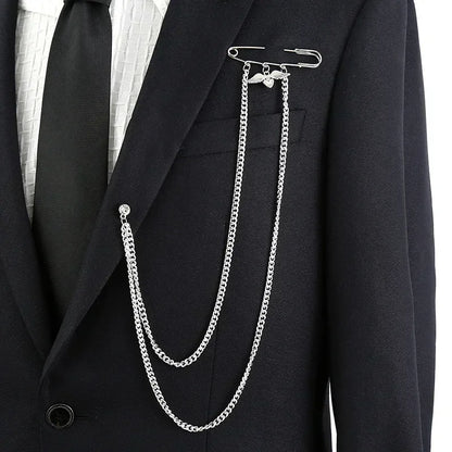 Chain Brooch for Men Long Chains Pins Men's Fashion Suit Accessories Personality Exaggerated Trendy Mens  Brooches