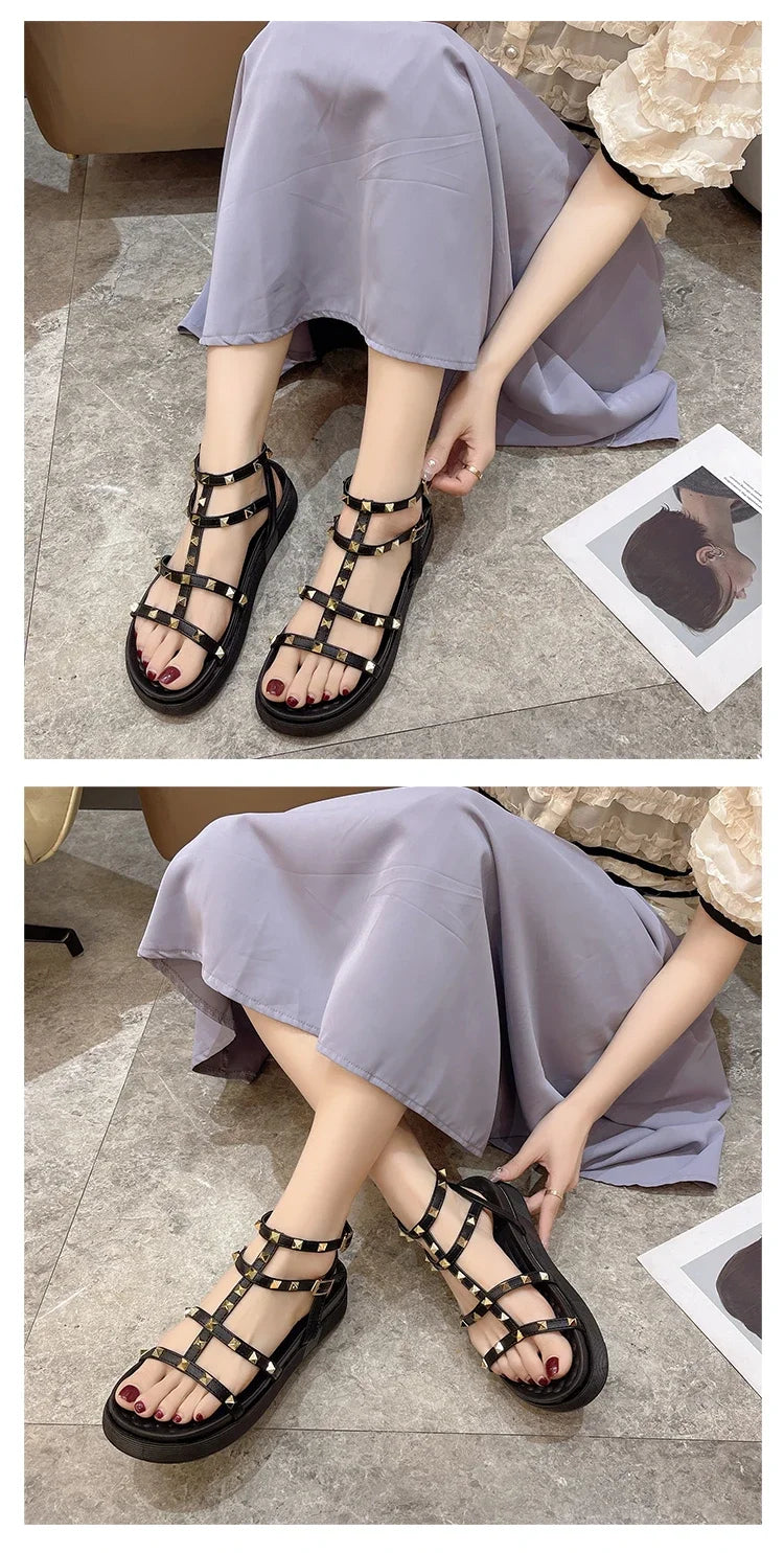 Women's Shoes on Sale 2024 Fashion Open Toe  Sandals Summer Rivet Solid Outdoor Platform Casual  Zapatos Mujer