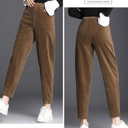 Plush Thick & Thin Casual Pants Corduroy Warm Pants Autumn Winter Leggings Harem Pants Trousers High Waist Women's Брюкиженские