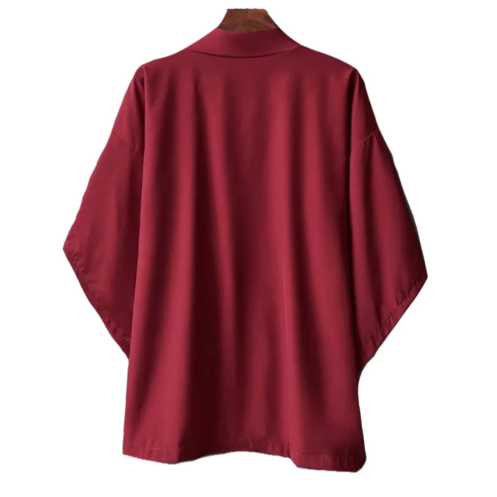 Men's Lightweight Kimono Shirt Seven Sleeve Open Front Cardigan Japanese Style Yukata Bathrobe Samurai Clothing