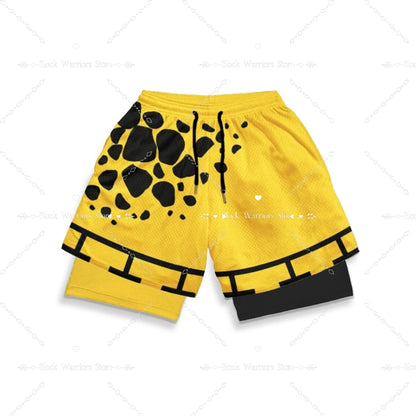 Anime Short Gyms Bilayer 2-in-1 Sports Shorts For Men Sweat-absorbent Quick-drying And Breathable Outdoor Sports Jogging Pants