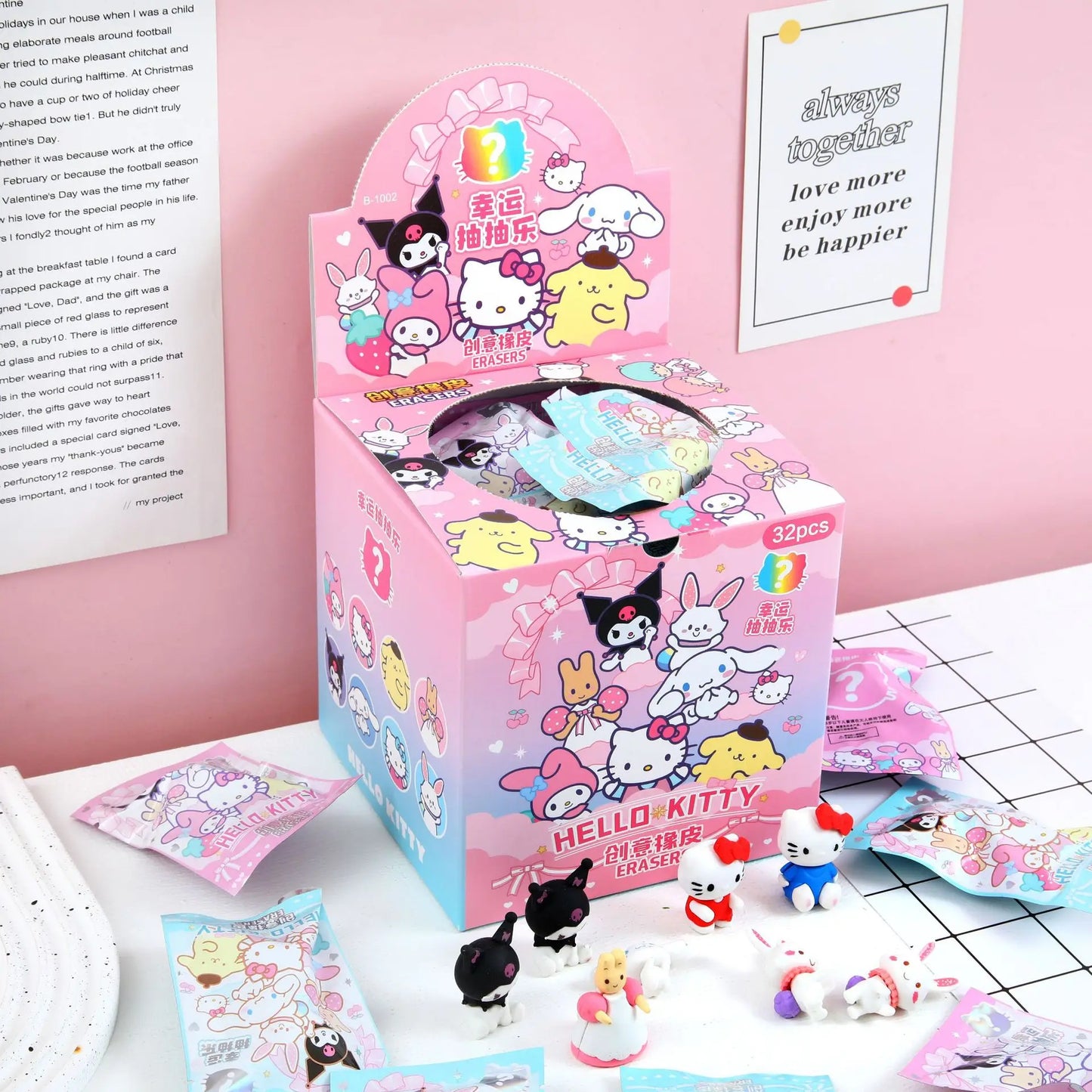 Sanrio Cartoon Eraser Rubber 16/32pcs Kawaii Students Stationery Kuromi Hello Kitty 3d Eraser Clean Tools School Children Gifts