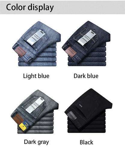 Wthinlee New Business Men's Jeans Casual Straight Stretch Fashion Classic Blue Black Work Denim Trousers Male Brand Clothing
