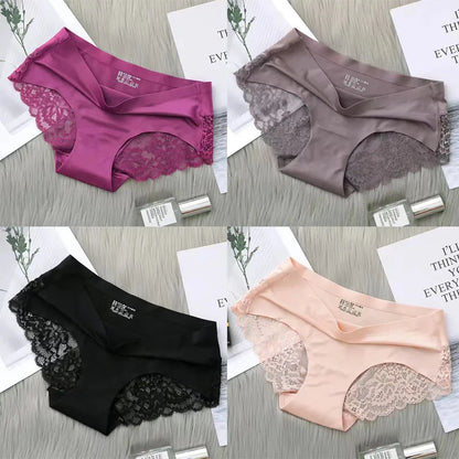 4PCS Luxury Pearl Lace Patchwork Sexy Panties One-piece Seamless Women's Briefs L - 2XL Plus Size