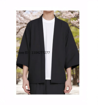 Black Mens Shirt  Kimono Shirt Kimono Cardigans Chinese Style Traditional Men Summer Lightweight Japanese Kimono Men Cardigan