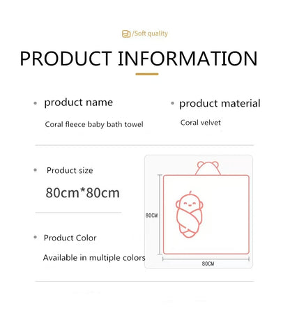 Toddler Bathrobe Infant Bath Towel Boy Girl Blankets Swaddle With Hood Cartoon Coral Fleece Towel Blanket Newborn Kids Bedding