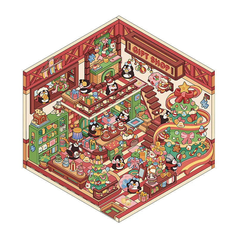 Christmas Theme DIY 3D Sticker Cartoon Pocket Cabin Scene Stacking and Pasting Festival Birthday Gift for Kid Child Student