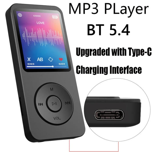 Portable MP3 Player 1.8" Walkman with Type-C, Bluetooth 5.4, FM Radio, E-Books & Sports Recording