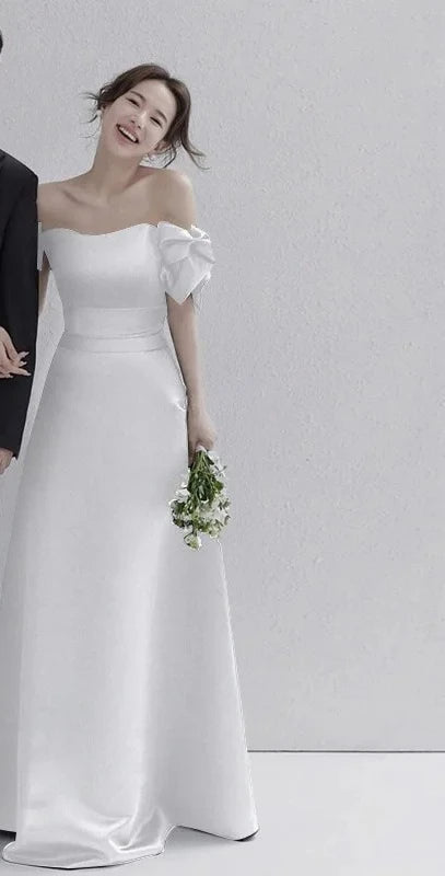 Wedding Dresses Sweet Bow Off The Shoulder For Women 2025 Satin Black Evening Dress Elegant Floor-length Simple Wedding Shooting