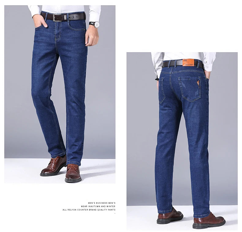 2025 New Business Men's Jeans Casual Comfortable Straight Stretch Fashion Classic Premium Blue Black Denim Pants Large Pants