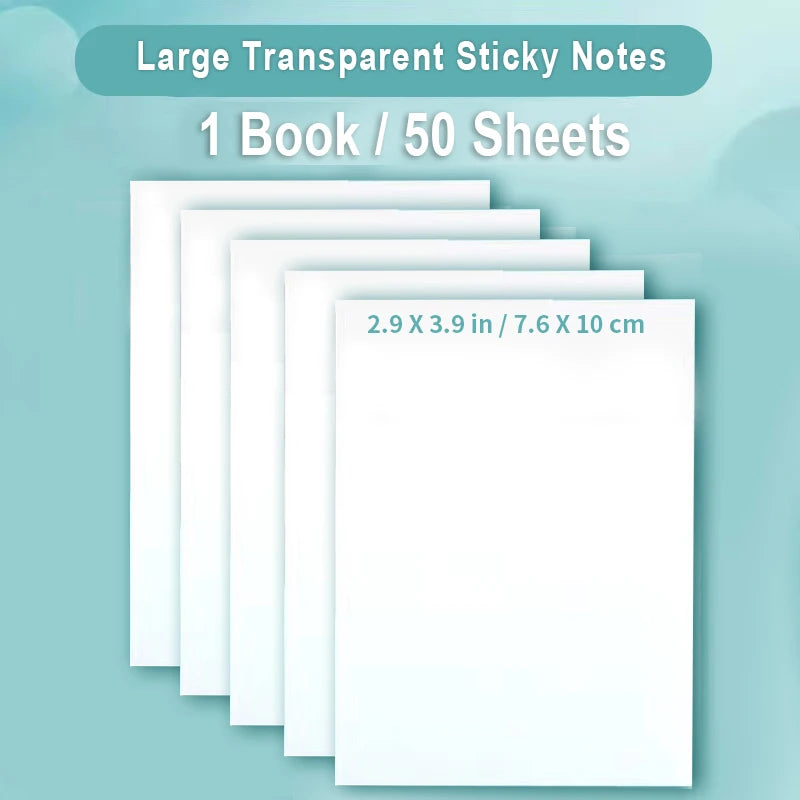 50 Sheets PET Transparent Sticky Notes Perspective Waterproof Clear Fluorescence Memo Pad Stationery School Office Supplies