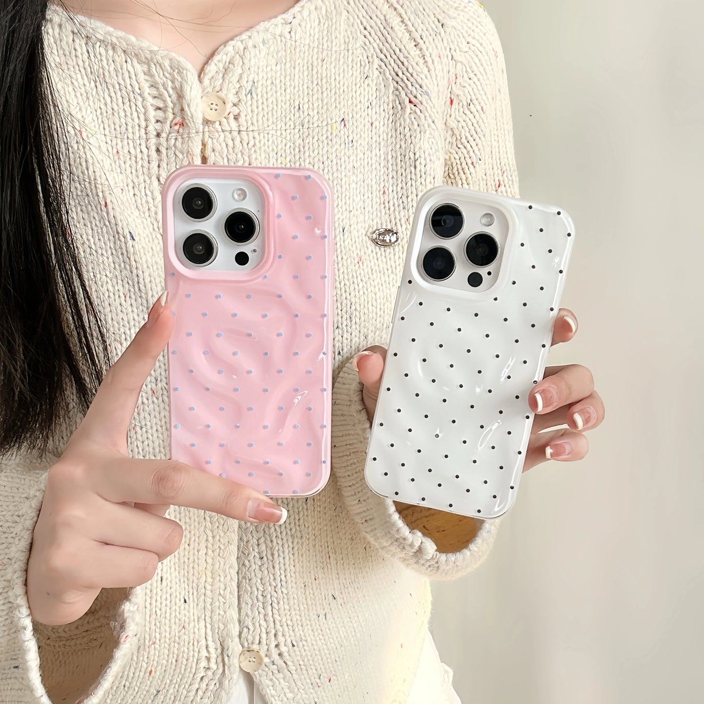 Korean ins Simple Full Screen Wave Point Wrinkles Phone Case for iPhone 16 15 14 13 Pro Max Back Cover Fund