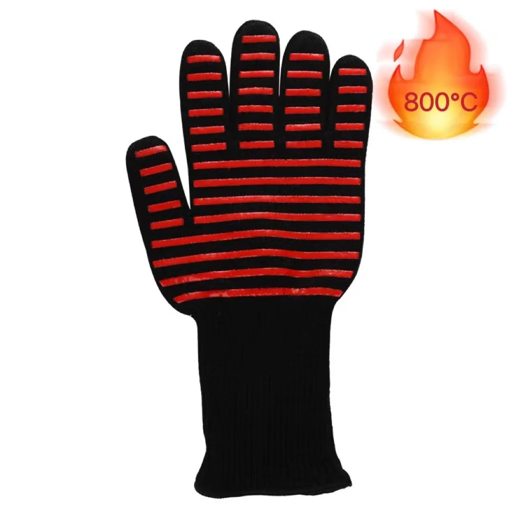 BBQ Gloves Silicone Heat-Resistant Glove Kitchen Microwave Oven Mitts 500 800 Degree Fireproof And Non-Slip Barbecue Gloves